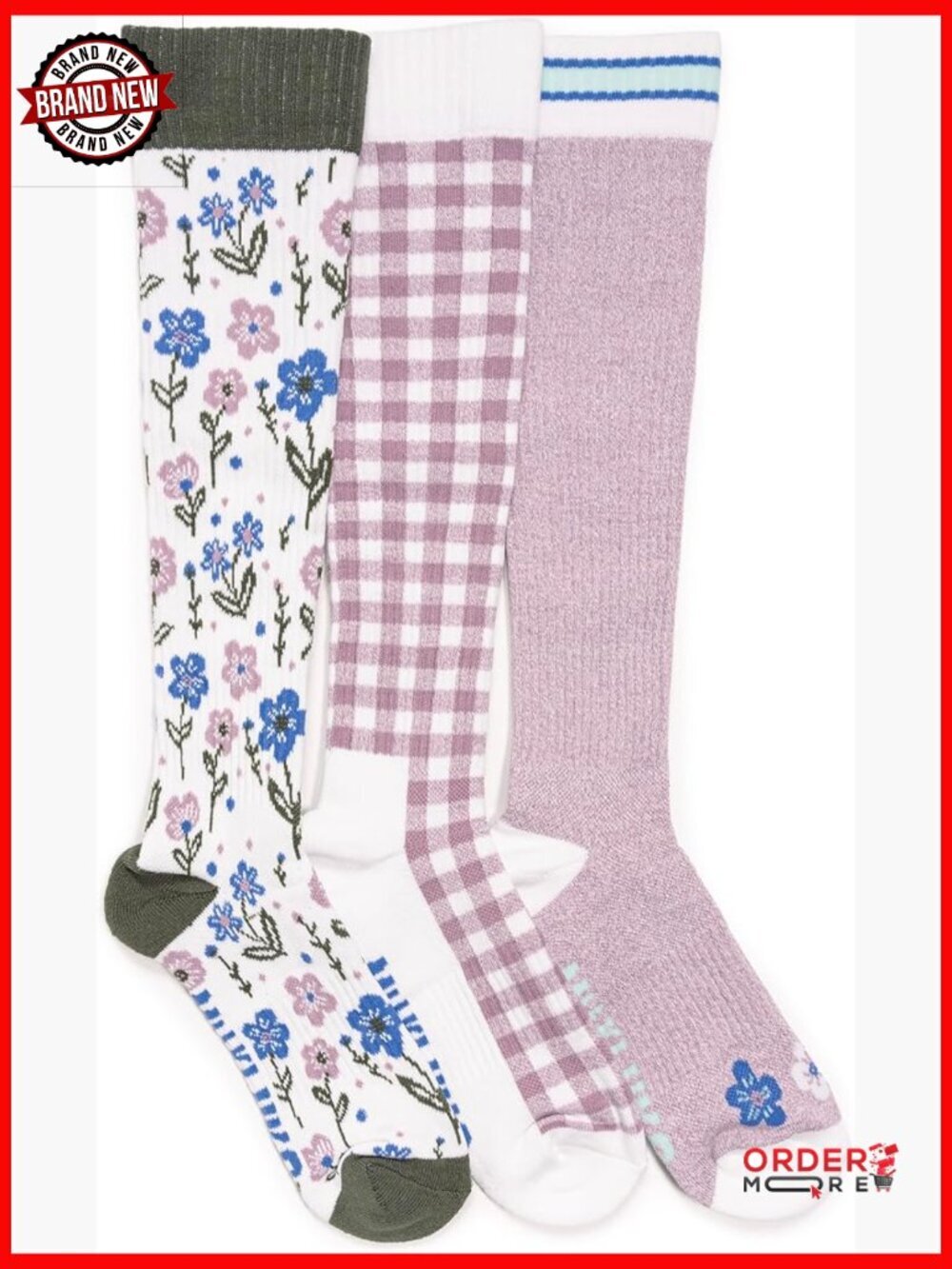 3 Pack Cotton Compression Knee-High Socks, Mild Graduated Support, Women's OS